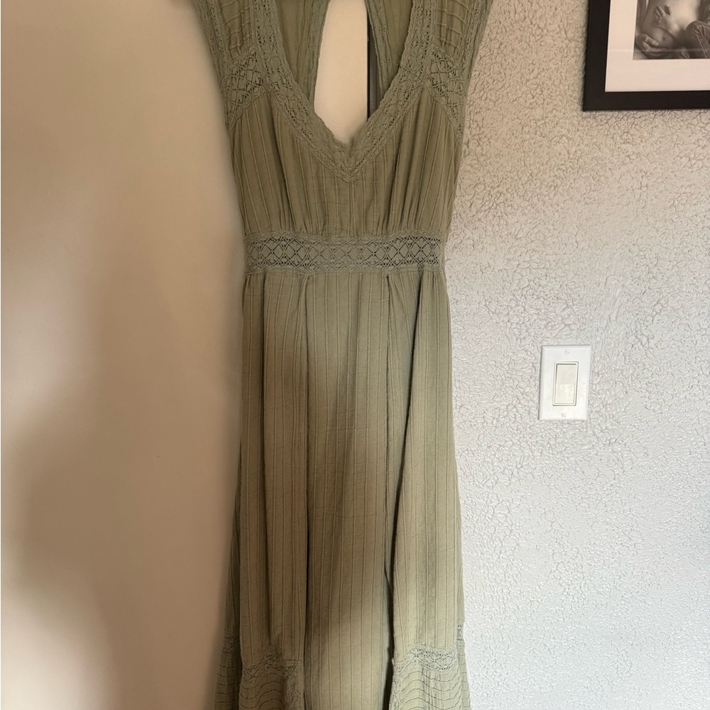 Free People Olive Maxi Dress with Lace Detail